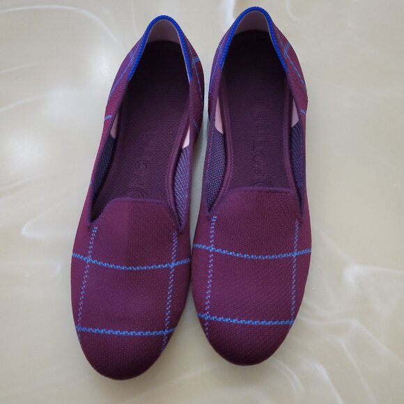 Rothy's The Loafer Women's Burgundy Grid Plaid Slip On Flat Shoes Size 7.5 - Picture 2 of 14